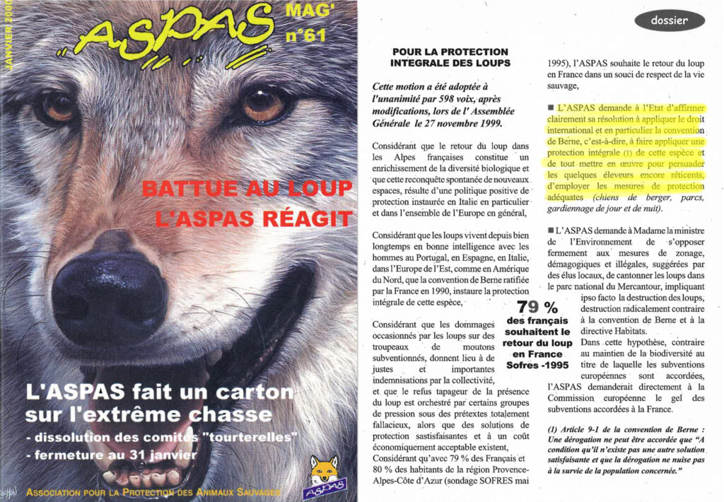 En 1999, quand l'ASPAS appelait à une protection intégrale des loups...