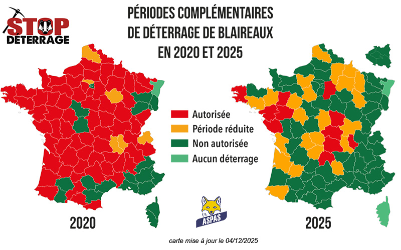 la carte de france 2025 du déterrage des blaireaux 1 La carte de France 2025 du déterrage des blaireaux